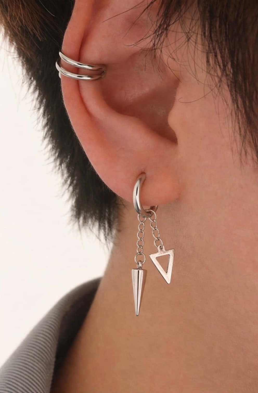 Punk Silver Spike Dangle Hoop Earring | K-Pop Alt Aesthetic