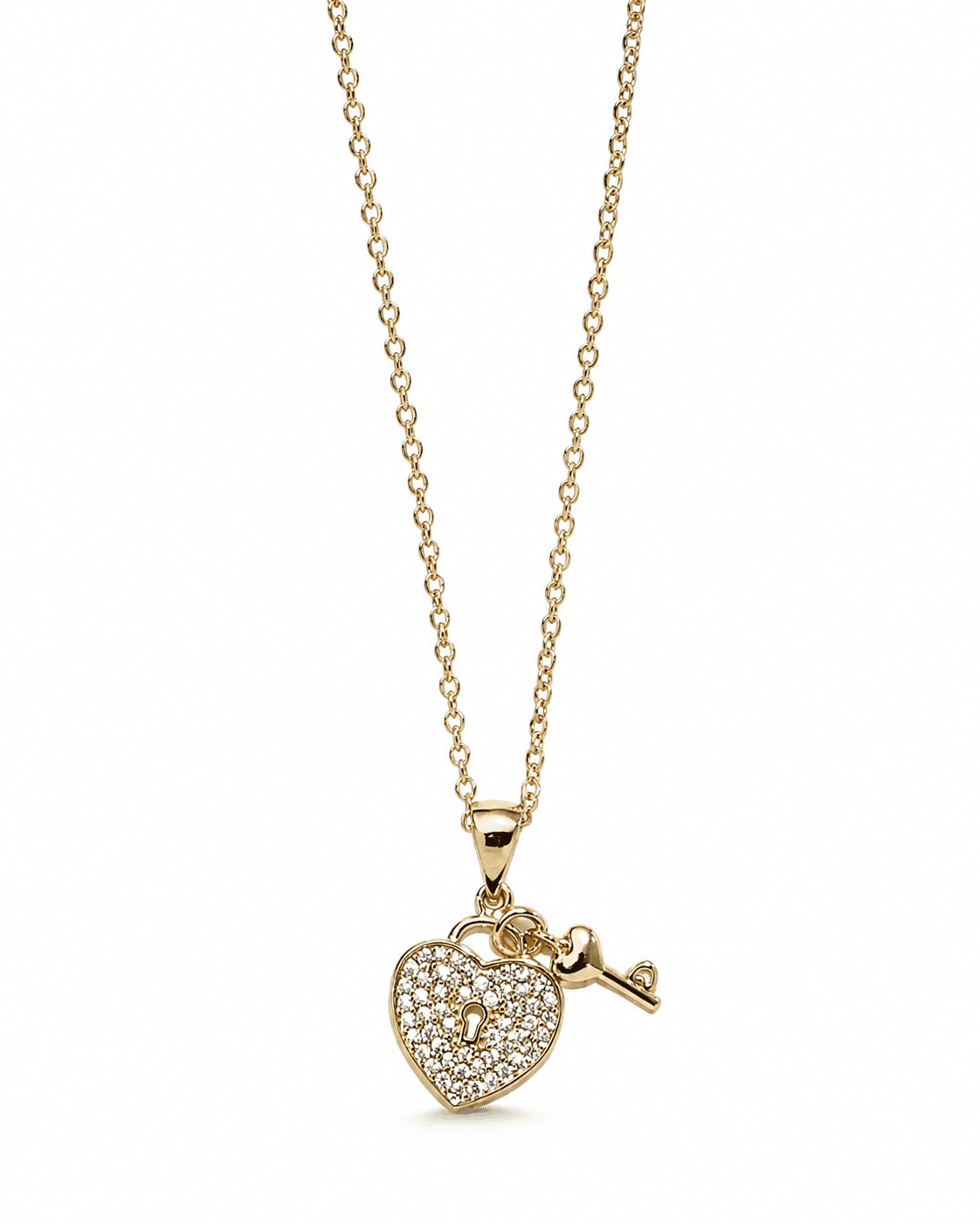 Zirconia Heart n Key Necklace
