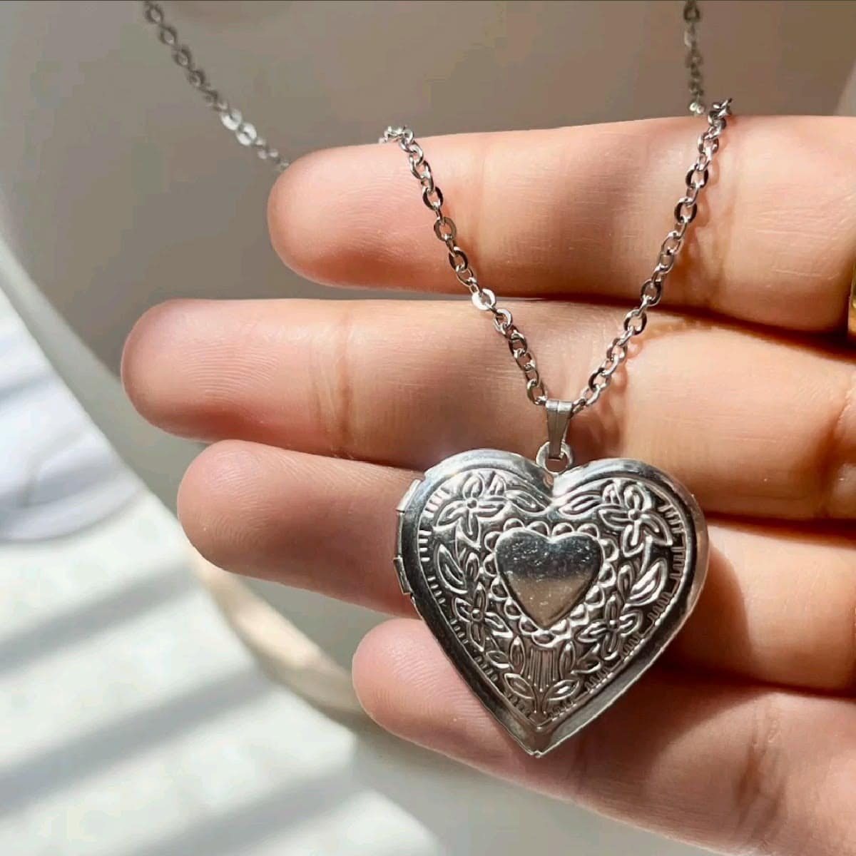 Charlotte- Vintage Silver Photo Heart Necklace
