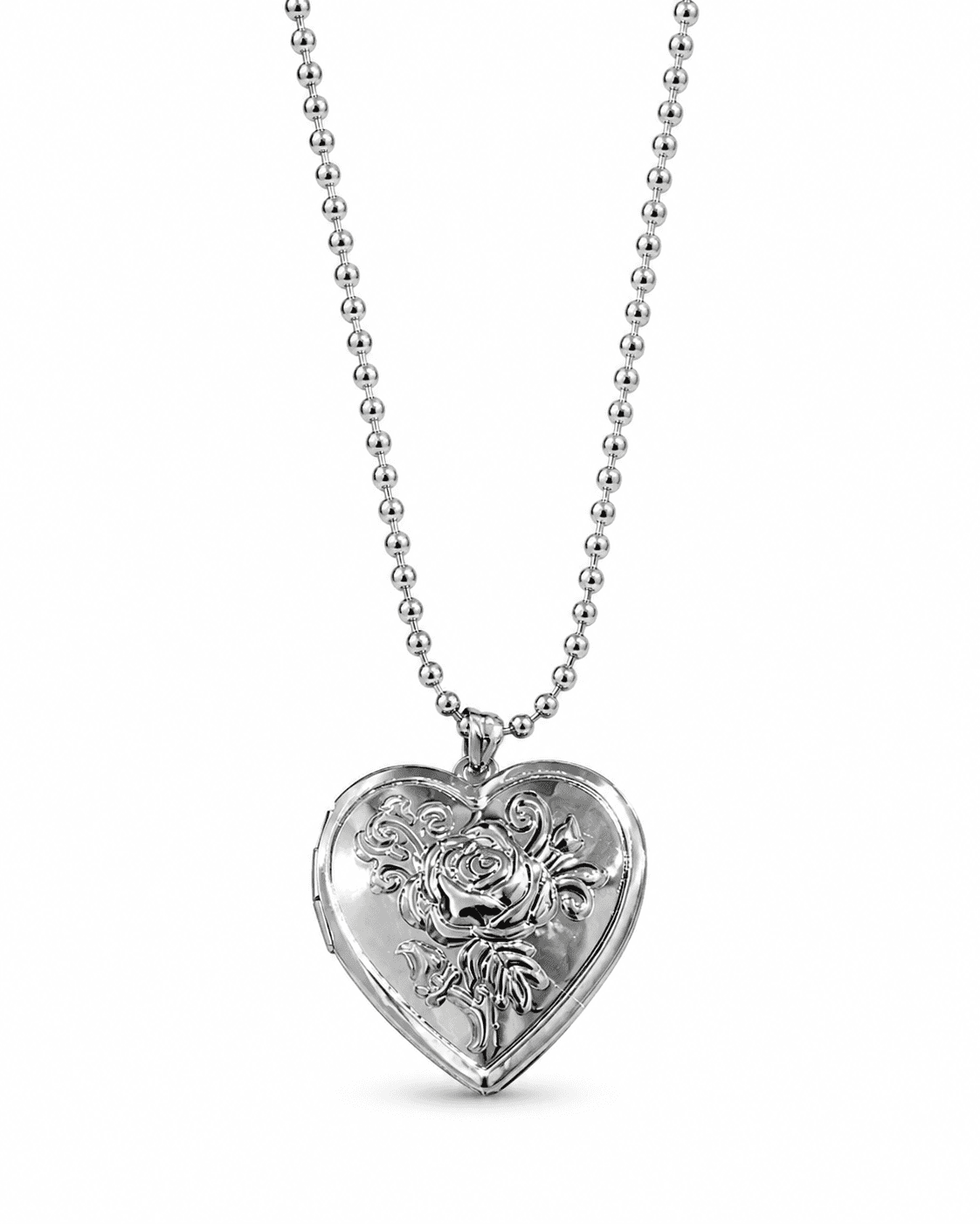 Belle- Vintage Silver Rose Heart Necklace