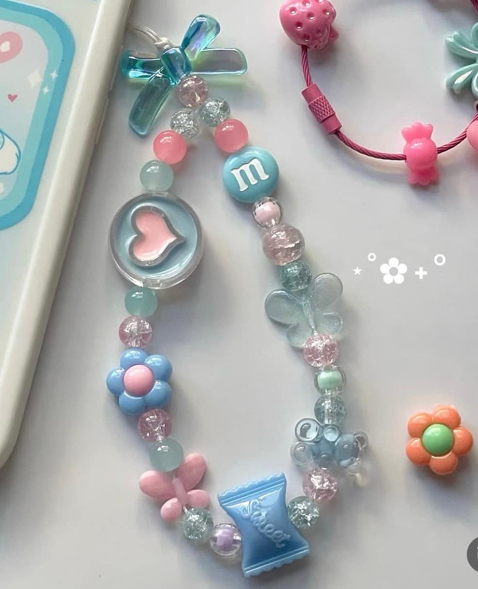 Candy Shop Blue & Pink Beaded Phone Strap