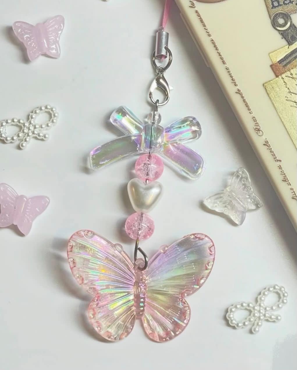 Iridescent Fairy Butterfly & Bow Phone Charm