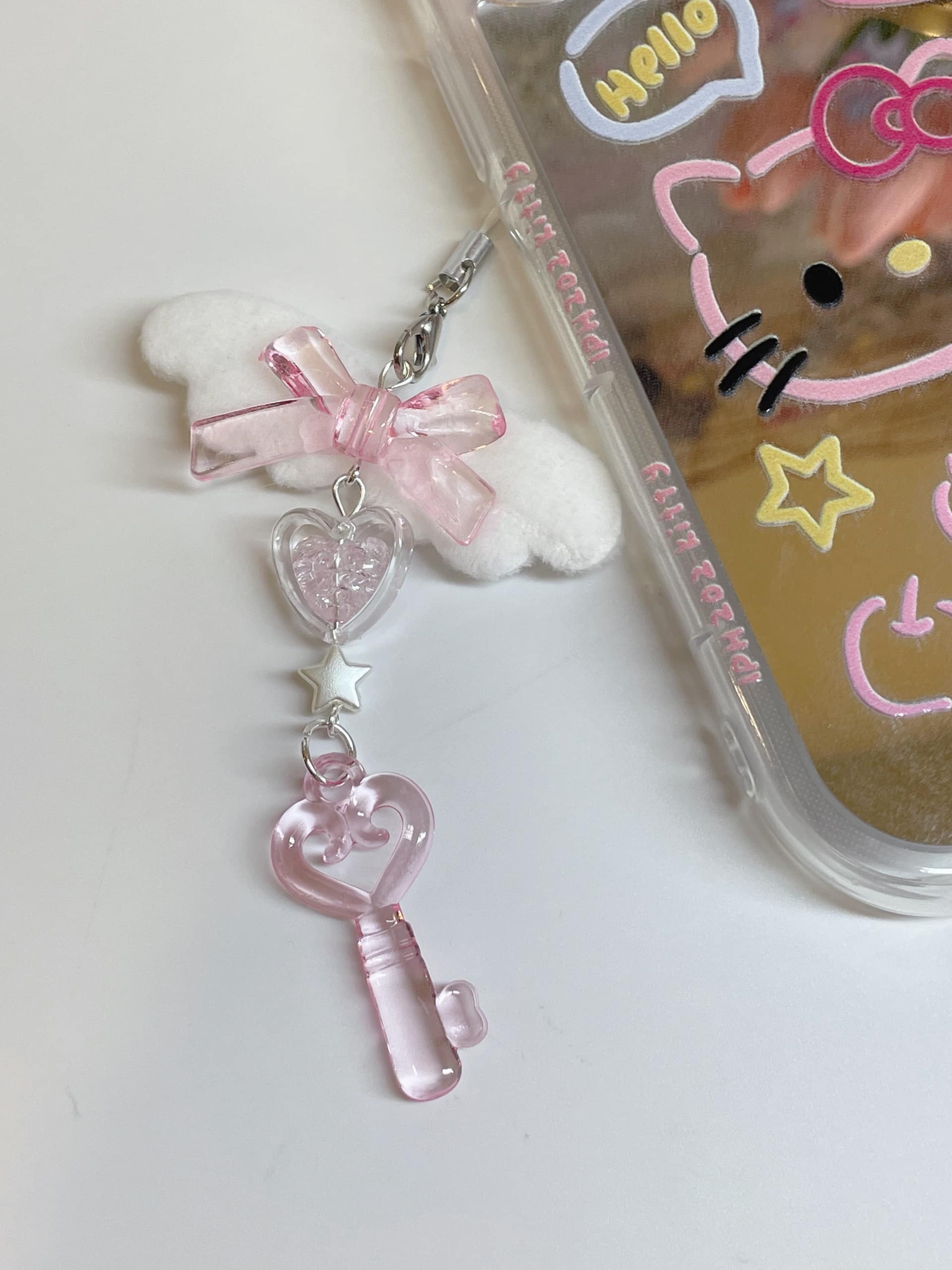 Plush Angel Wing & Heart Key Phone Charm Lanyard