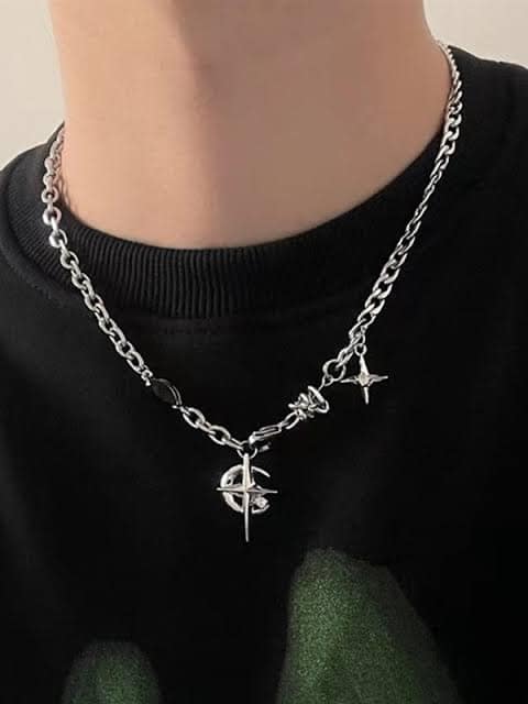 Orion’s Eclipse- Silver Celestial Starburst Charm Necklace with Black Crystal Accent