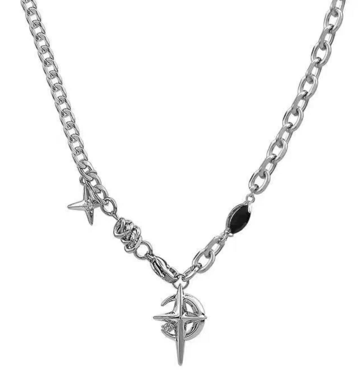 Orion’s Eclipse- Silver Celestial Starburst Charm Necklace with Black Crystal Accent — image 2