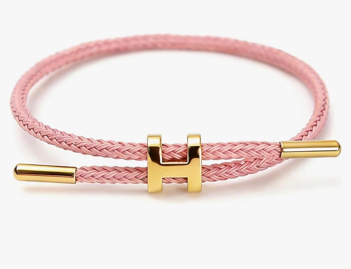 Pink H Braided Rope Bracelet