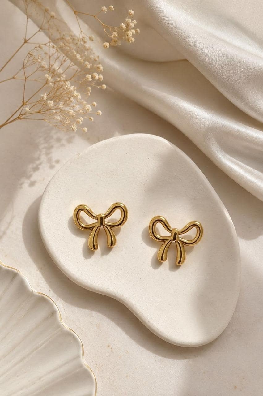 Dainty Gold Bow Knot Stud Earrings | Modern Feminine Aesthetic Jewelry