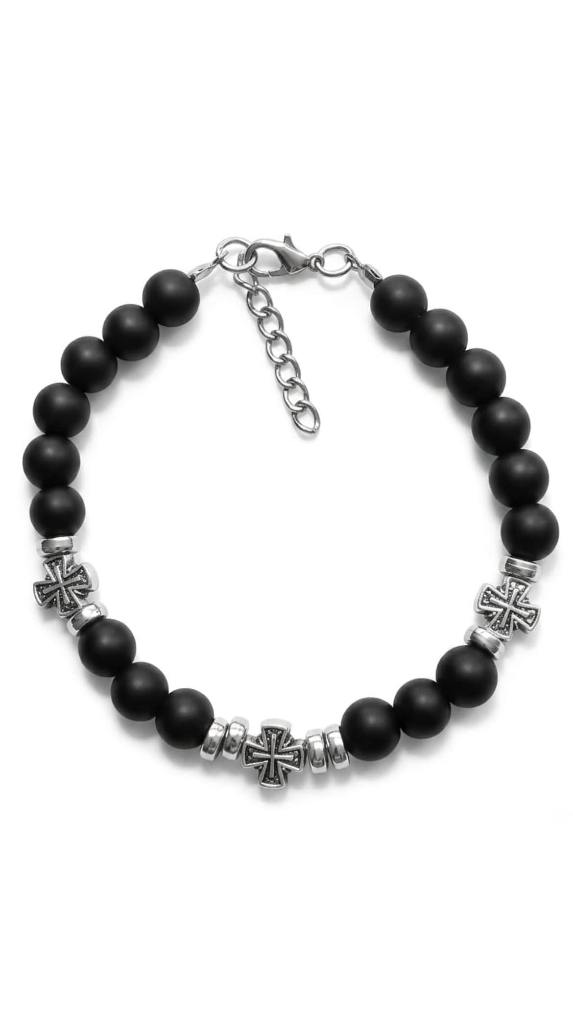 Triple Grace: Matte Black Onyx Multi-Cross Bracelet