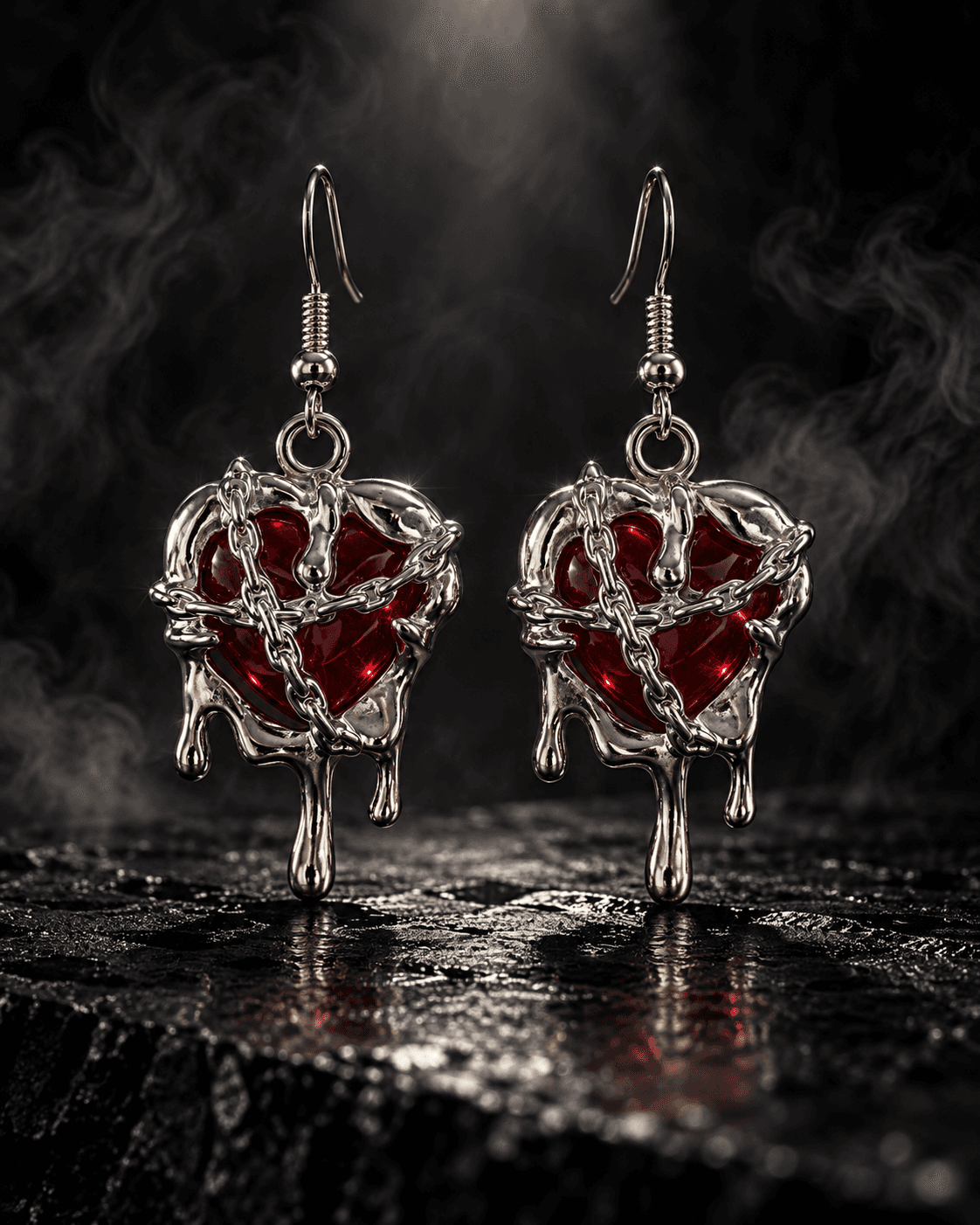 Crimson Captive Heart Earrings